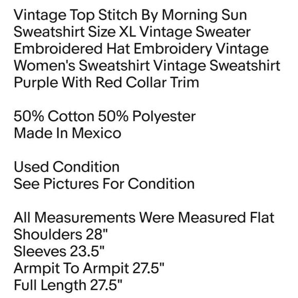 Vintage Top Stitch By Morning Sun Sweatshirt Size XL Vintage Sweater Embroidered - Picture 2 of 6